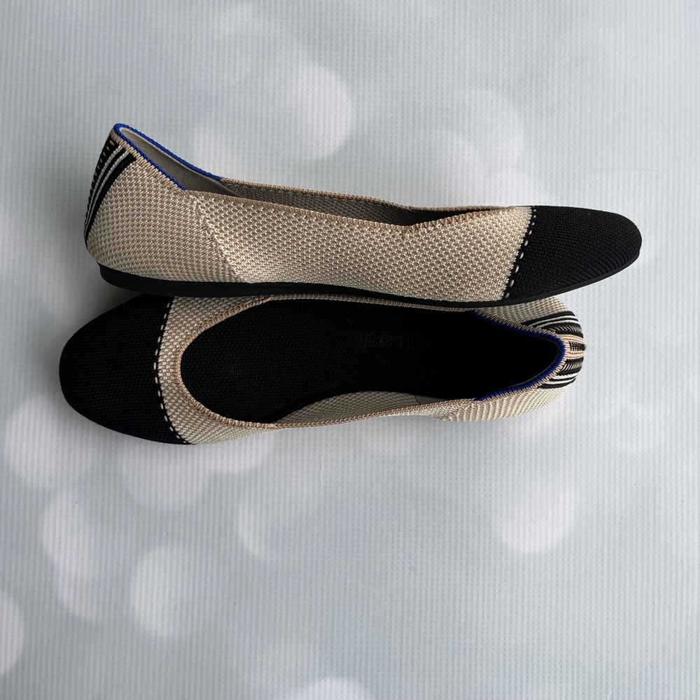 Rothy's Beige Knit Flats with Black Pointed Toe - Picture 6 of 11